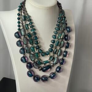 Chico's statement necklace shades of blue in silver tone signed costume jewelry